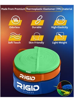 RIGID FITNESS Fitness Resistance Bands Set - Durable Tpe Rubber Bands For Pull-Up Assistance, Stretching, Bodybuilding & Fitness Exercises - Suitable For Home And Gym Workouts - 3 Levels (Light, Medium, Hard)  - Image 3