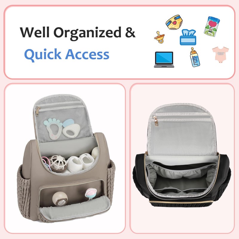 LORADI Lightweight Diaper Bag Backpack with Stroller Clips, Insulated Pockets, Baby Shower Essentials (Modern, Khaki) - Image 3
