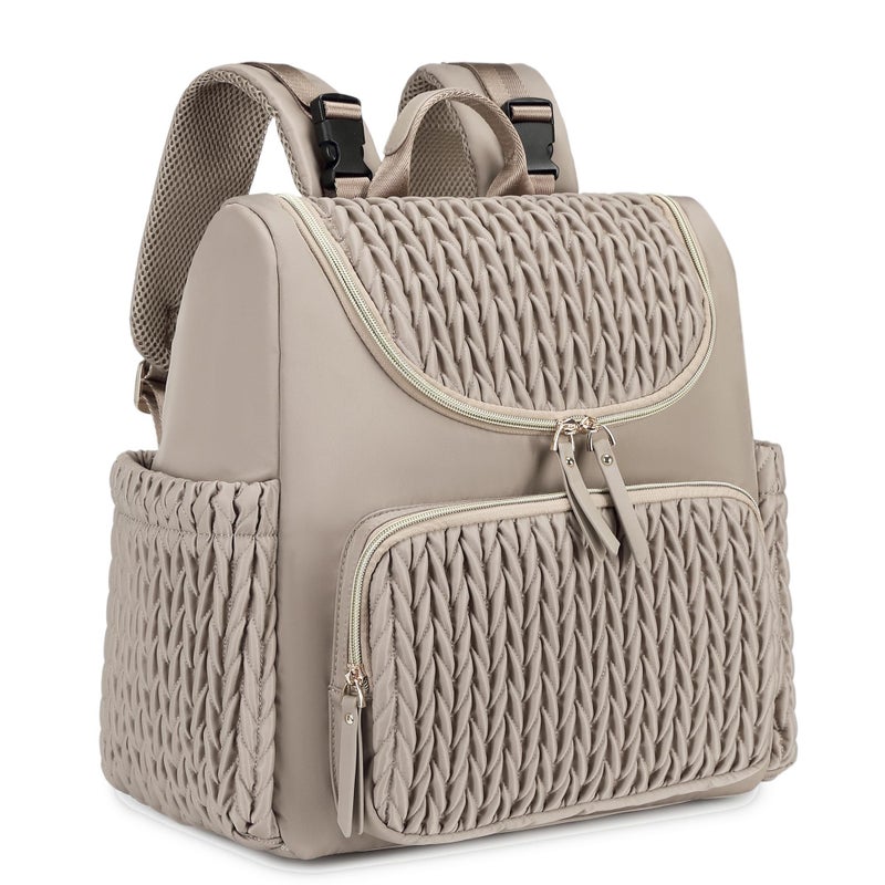 LORADI Lightweight Diaper Bag Backpack with Stroller Clips, Insulated Pockets, Baby Shower Essentials (Modern, Khaki) - Image 1