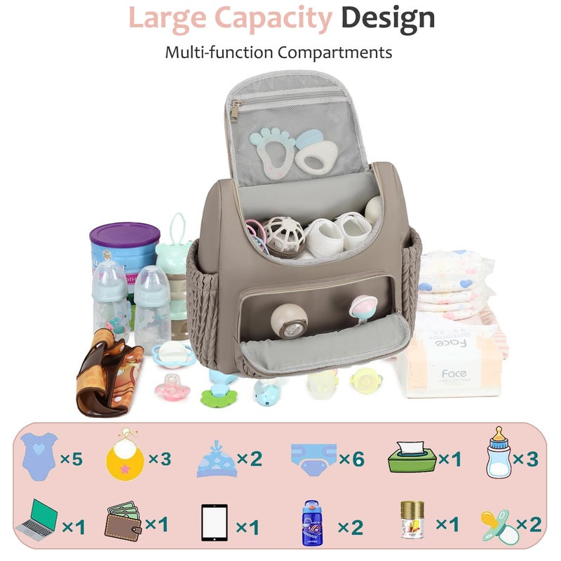 LORADI Lightweight Diaper Bag Backpack with Stroller Clips, Insulated Pockets, Baby Shower Essentials (Modern, Khaki) - Image 2