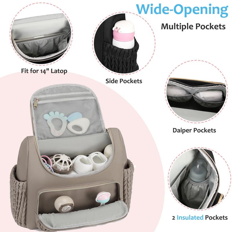 LORADI Lightweight Diaper Bag Backpack with Stroller Clips, Insulated Pockets, Baby Shower Essentials (Modern, Khaki) - Image 4
