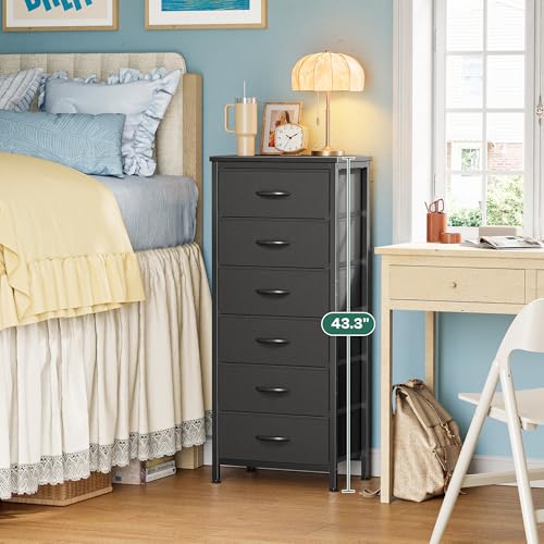 Huuger 43.3 Inch Tall Dresser for Bedroom, 6 Drawer Night Stand & Chests of Drawers, Fabric Dresser for Closet, Bedroom, Nightstand, End Table with Metal Frame, Storage Tower with Fabric Bins, Black - Image 2