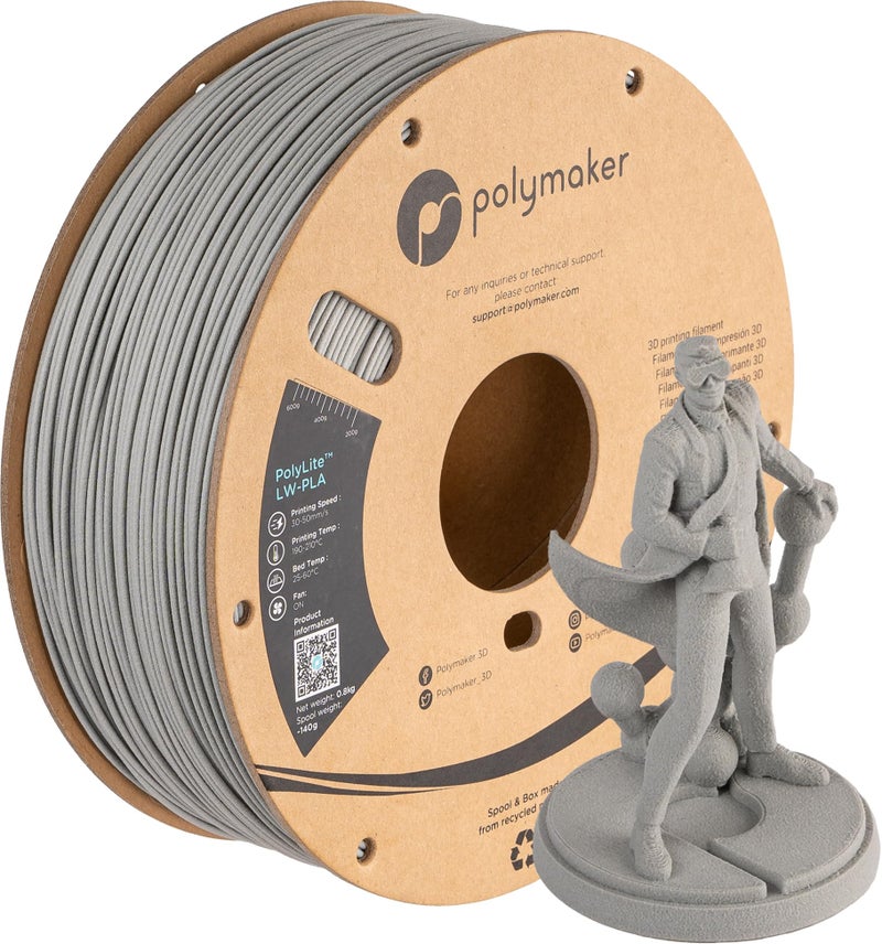 Polymaker Light Weight PLA Filament 1.75mm Grey 0.8kg, PolyLite 3D Printer PLA Filament Grey Low Density, Print with Most 3D Printers - Image 1