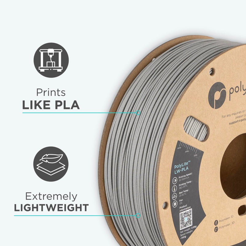 Polymaker Light Weight PLA Filament 1.75mm Grey 0.8kg, PolyLite 3D Printer PLA Filament Grey Low Density, Print with Most 3D Printers - Image 5