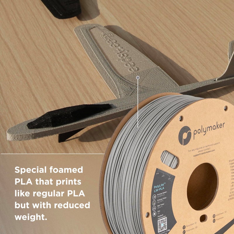 Polymaker Light Weight PLA Filament 1.75mm Grey 0.8kg, PolyLite 3D Printer PLA Filament Grey Low Density, Print with Most 3D Printers - Image 2
