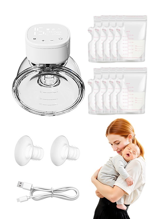مضخة حليب كهربائية بدون استخدام اليدين مع شاشة LCD، خالية من مادة BPA، تحتوي على 5 أوضاع و15 مستوى، مع 10 أكياس لتخزين حليب الأم، مضخة حليب كهربائية أحادية - Image 1