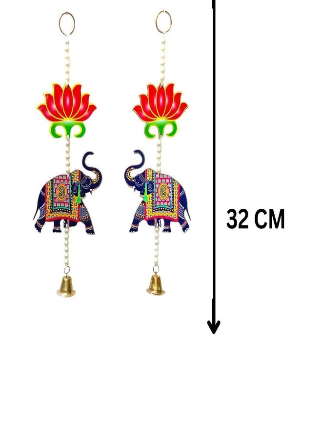 KOOGLY Decorative Indian Elephant Pearl String Door Hanging with Lotus Flower, Traditional Bell Chime, Red and Navy Blue, Handcrafted Pearl Beads - Image 4
