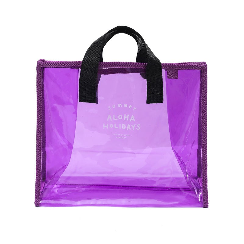 Cotton said PVC hand carrying swimming bag portable clothing storage bag fashion transparent PVC beach bag travel tote bag Crystal Purple
