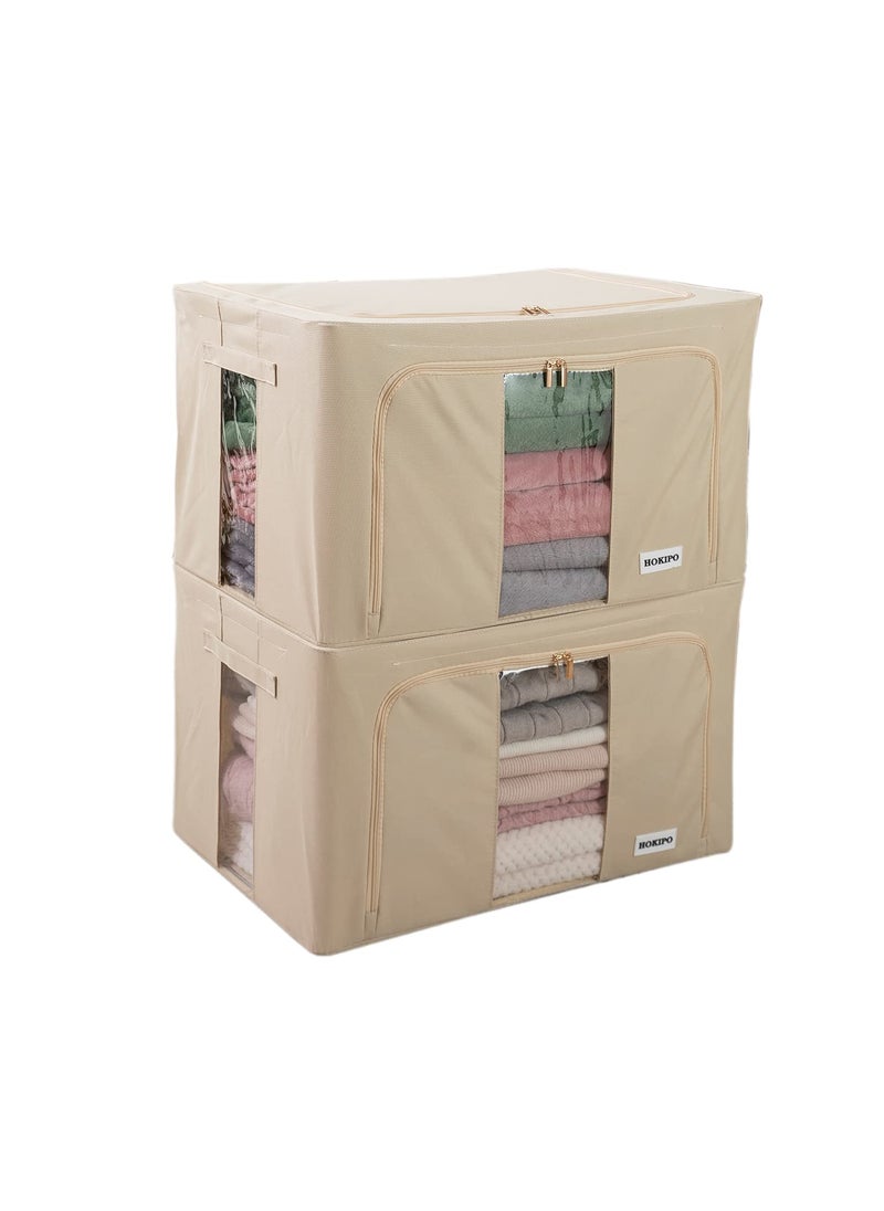 HOKIPO HOKIPO 600D Oxford Fabric Clothes Organiser for Wardrobe, Beige 66L- Pack of 2 (AR-4733-BGE*2) 