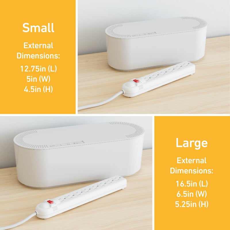 D-Line Cable Management Box, Power Strip Holder, Floor Outlet Hider, Desk Cord Organizer, Cover TV Wires, 12.75" (L) x 5" (W) x 4.5" (H), for use with Power Strips up to 10.5in Length - Small, White - Image 4