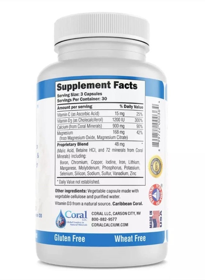 Coral White Coral Complex 3 - Coral Calcium 900 mg with Vitamin D3 1200 IU and Magnesium168 mg - 90 Vegetarian Capsules - Image 4