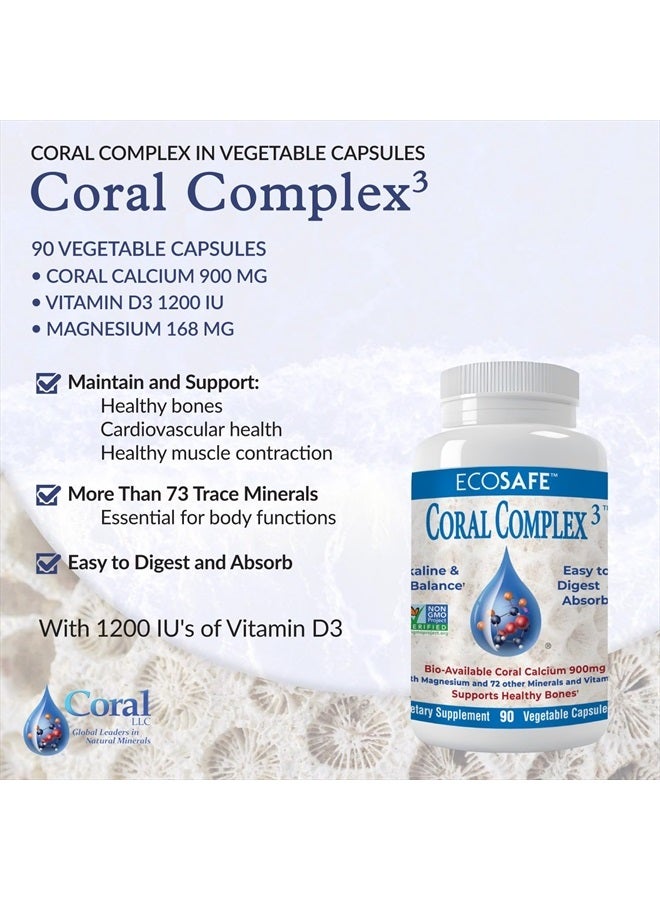 Coral White Coral Complex 3 - Coral Calcium 900 mg with Vitamin D3 1200 IU and Magnesium168 mg - 90 Vegetarian Capsules - Image 2