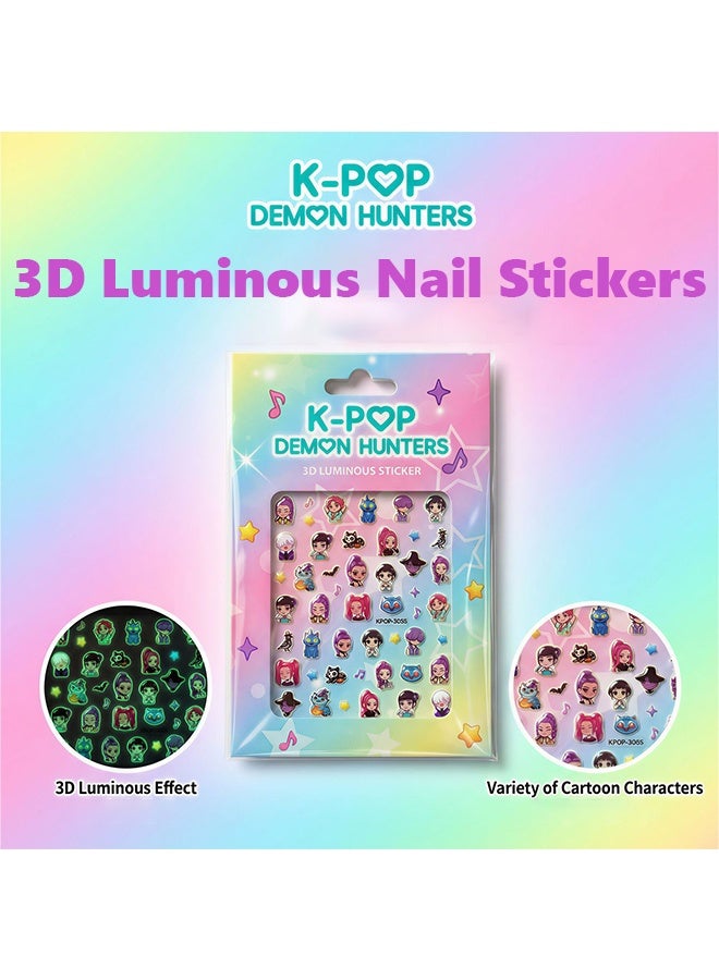 5 Sets HUNTRIX Kpop Demon Hunter 3D Luminous Nail Art Stickers, Self-Adhesive Nail Decals DIY Manicure for Concert Themed Party Favors Girls Women - Image 2