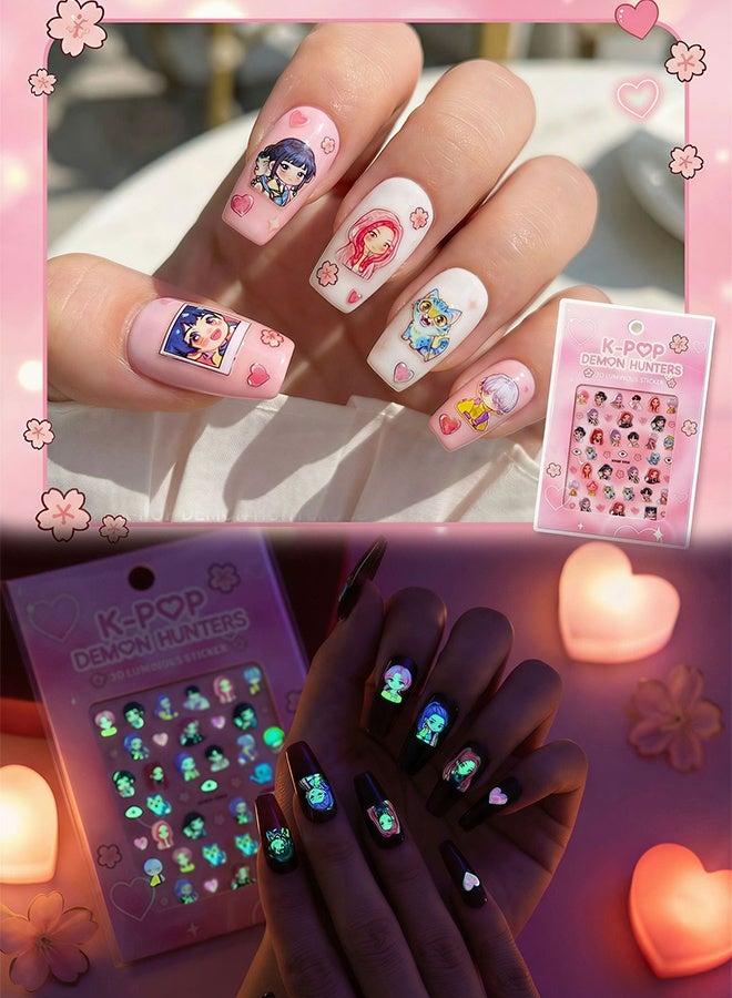 5 Sets HUNTRIX Kpop Demon Hunter 3D Luminous Nail Art Stickers, Self-Adhesive Nail Decals DIY Manicure for Concert Themed Party Favors Girls Women - Image 3