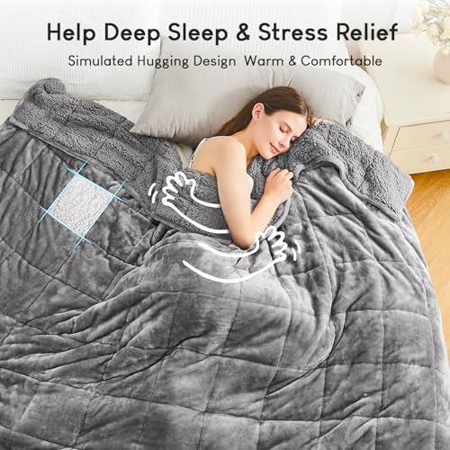 Cottonblue 20lbs Weighted Blanket Queen Size, 60x80 Inches Grey Sherpa Weighted Blanket Throw Sofa Bedding Heavy Blanket for Adults, Soft Cozy Fleece Blanket On Queen Bed - Image 2