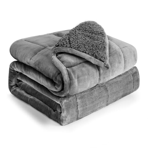 Cottonblue 20lbs Weighted Blanket Queen Size, 60x80 Inches Grey Sherpa Weighted Blanket Throw Sofa Bedding Heavy Blanket for Adults, Soft Cozy Fleece Blanket On Queen Bed - Image 1