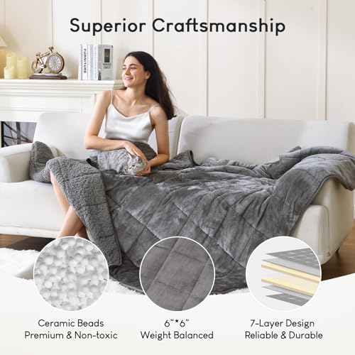 Cottonblue 20lbs Weighted Blanket Queen Size, 60x80 Inches Grey Sherpa Weighted Blanket Throw Sofa Bedding Heavy Blanket for Adults, Soft Cozy Fleece Blanket On Queen Bed - Image 4