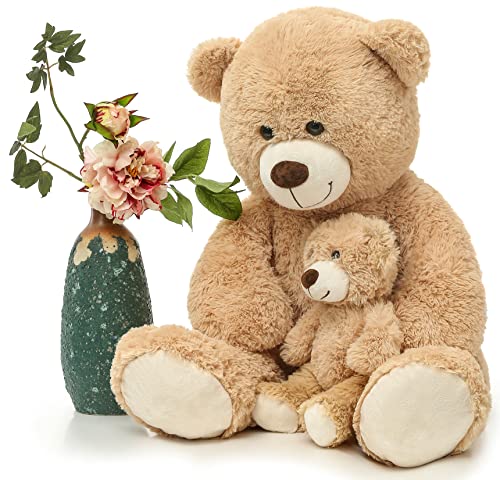MorisMos Decorations Teddy Bear with Baby for Baby Shower 39 Inch Soft Bear Stuffed Animal Gift for Birthday Kids Girls Boys Party Favor Tan - Image 1