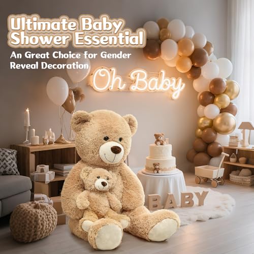 MorisMos Decorations Teddy Bear with Baby for Baby Shower 39 Inch Soft Bear Stuffed Animal Gift for Birthday Kids Girls Boys Party Favor Tan - Image 5