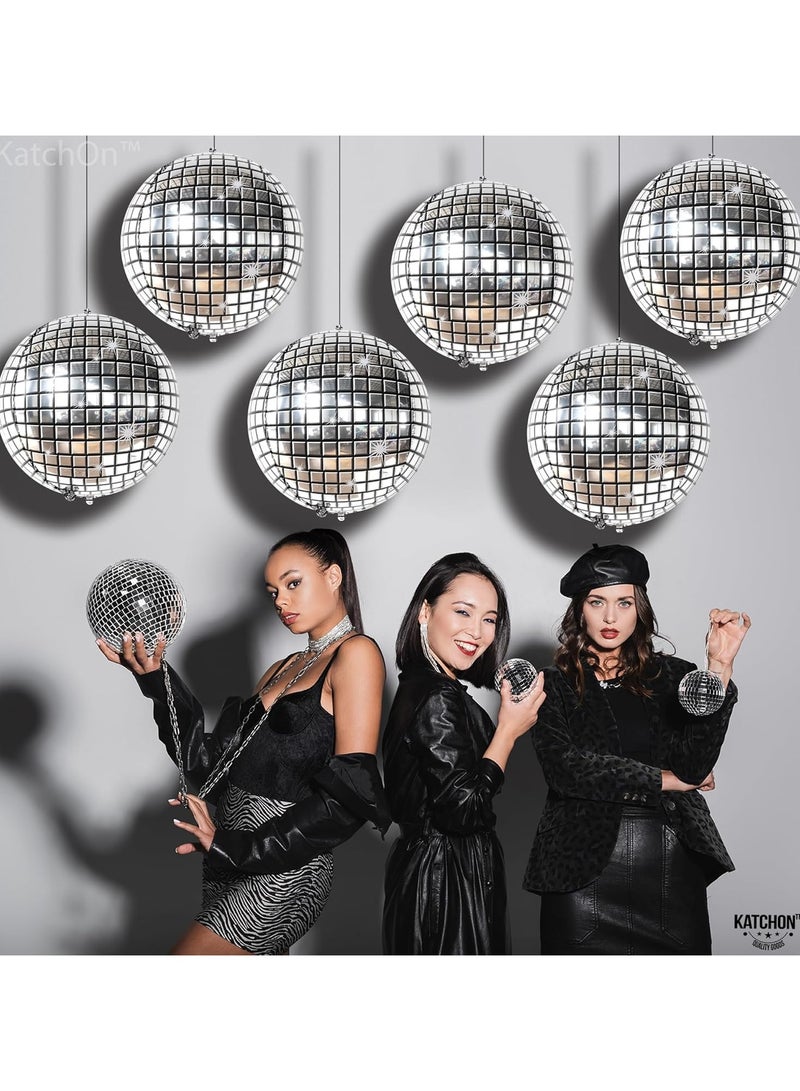 KatchOn, Silver Disco Ball Balloons -22 Inch, Pack of 6 | 4D Sphere Balloons for Disco Party Decorations | 70s Party Decoration | Silver Graduation Decorations 2025, Prom Decor - Image 4