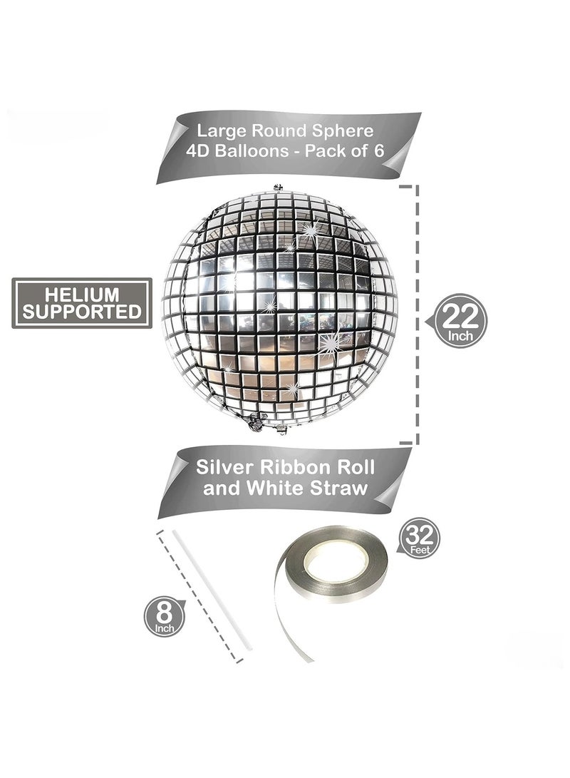KatchOn, Silver Disco Ball Balloons -22 Inch, Pack of 6 | 4D Sphere Balloons for Disco Party Decorations | 70s Party Decoration | Silver Graduation Decorations 2025, Prom Decor - Image 2