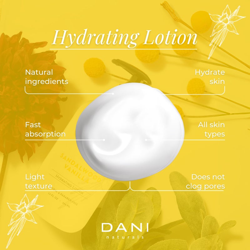 DANI Naturals Hand & Body Lotion - Warm Sandalwood Vanilla Scented Aromatherapy Moisturizer, Deep Hydration for Dry & Dull Skin with Shea Butter, Aloe Vera, & Vitamin E, Cruelty-Free & Vegan, 12 Oz - Image 4