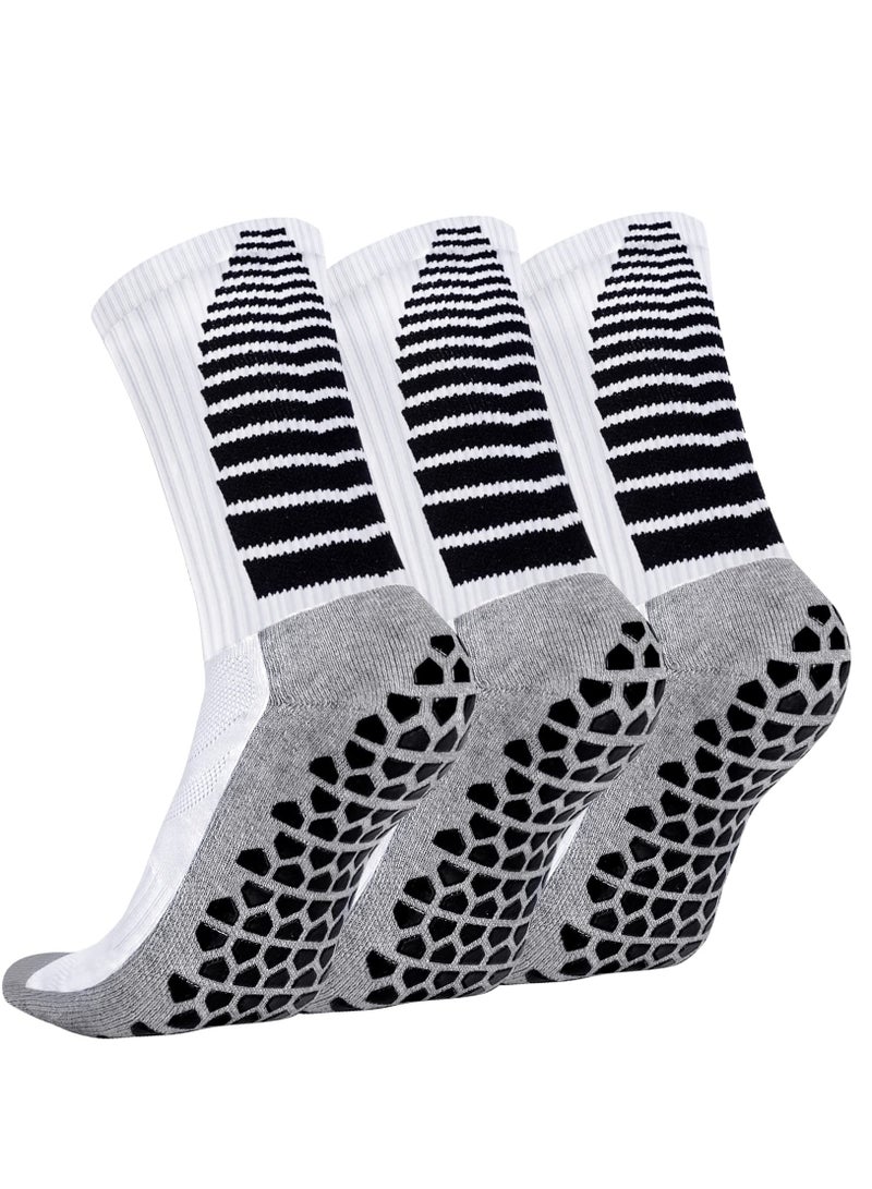 3 Pairs Anti Slip Football Sport Socks Breathable Anti Blister Grip Socks Men Women Non Slip Trainer Socks Cushion Athletic Soccer Socks for Basketball Hiking Walking Running Rugby (White) - Image 1