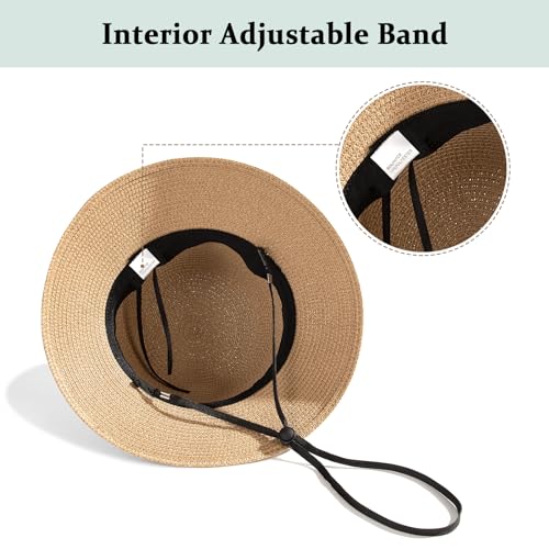 Pleneal Beach Sun Hats for Women, Wide Brim Straw Hats with Adjustable Band, UPF 50+ Summer Foldable Roll up Hat - Image 4