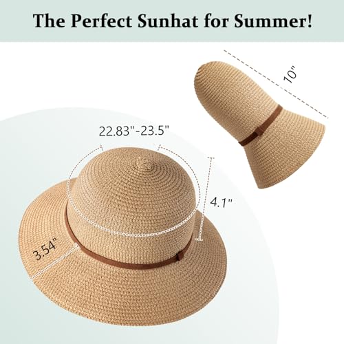 Pleneal Beach Sun Hats for Women, Wide Brim Straw Hats with Adjustable Band, UPF 50+ Summer Foldable Roll up Hat - Image 2