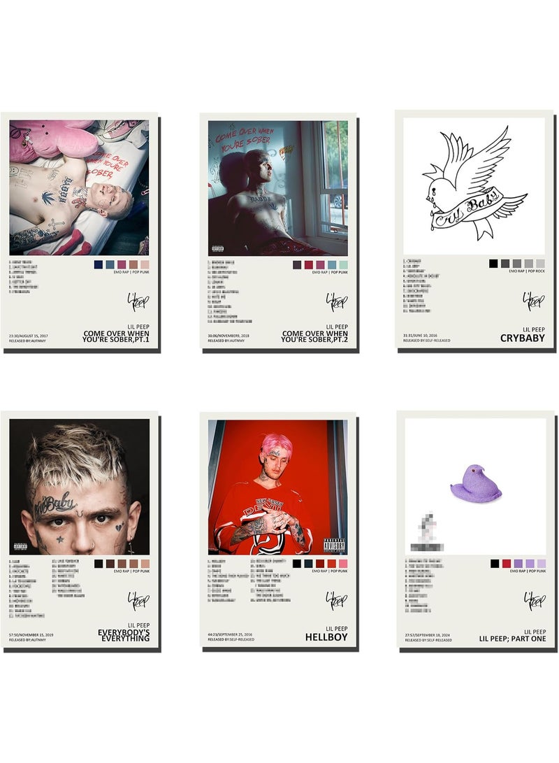 EMODA Lil Peep Music Album Cover Canvas Poster Set of 6 | Unframed Wall Art Prints for Bedroom, Living Room & Studio | Signed Limited Edition Music Posters 8x12 inch (20x30 cm Each) - Image 1