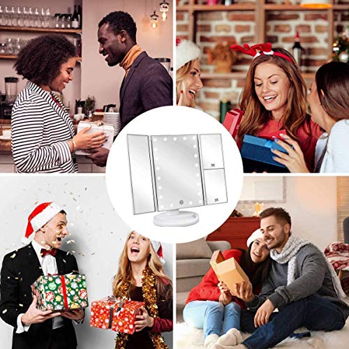 Infitrans Trifold Makeup Mirror Vanity Mirror with Lights,1X 2X 3X Magnification,Touch Screen,180 Adjustable Rotation,Portable Travel Bathroom Cosmetic Mirror - Image 4
