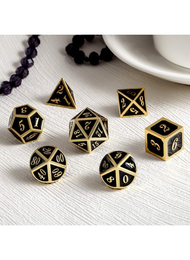 DNDND Metal Dice Set D&D, 7 die Metallic Polyhedral Dice Set with Gift Metal Box and Gold Number for DND Dungeons and Dragons Role Playing Games (Black and Gold) - Image 2