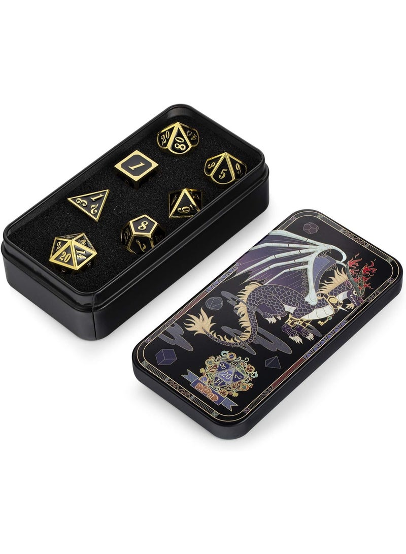 DNDND Metal Dice Set D&D, 7 die Metallic Polyhedral Dice Set with Gift Metal Box and Gold Number for DND Dungeons and Dragons Role Playing Games (Black and Gold) - Image 5