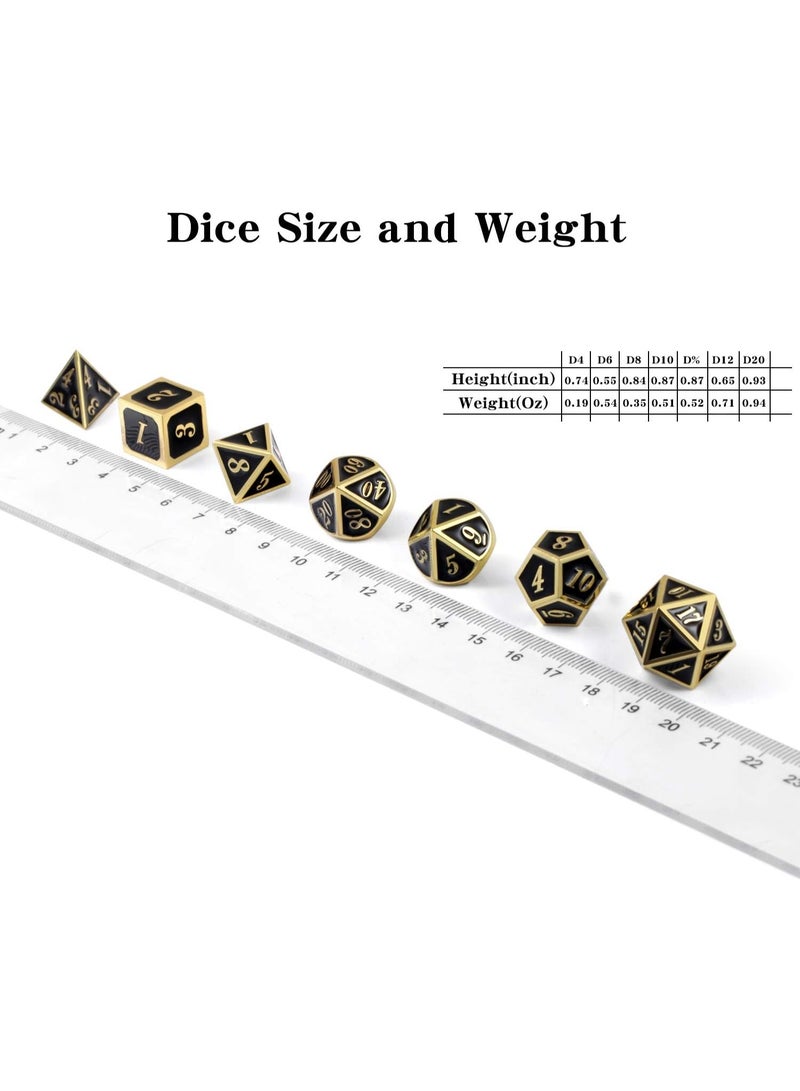 DNDND Metal Dice Set D&D, 7 die Metallic Polyhedral Dice Set with Gift Metal Box and Gold Number for DND Dungeons and Dragons Role Playing Games (Black and Gold) - Image 4