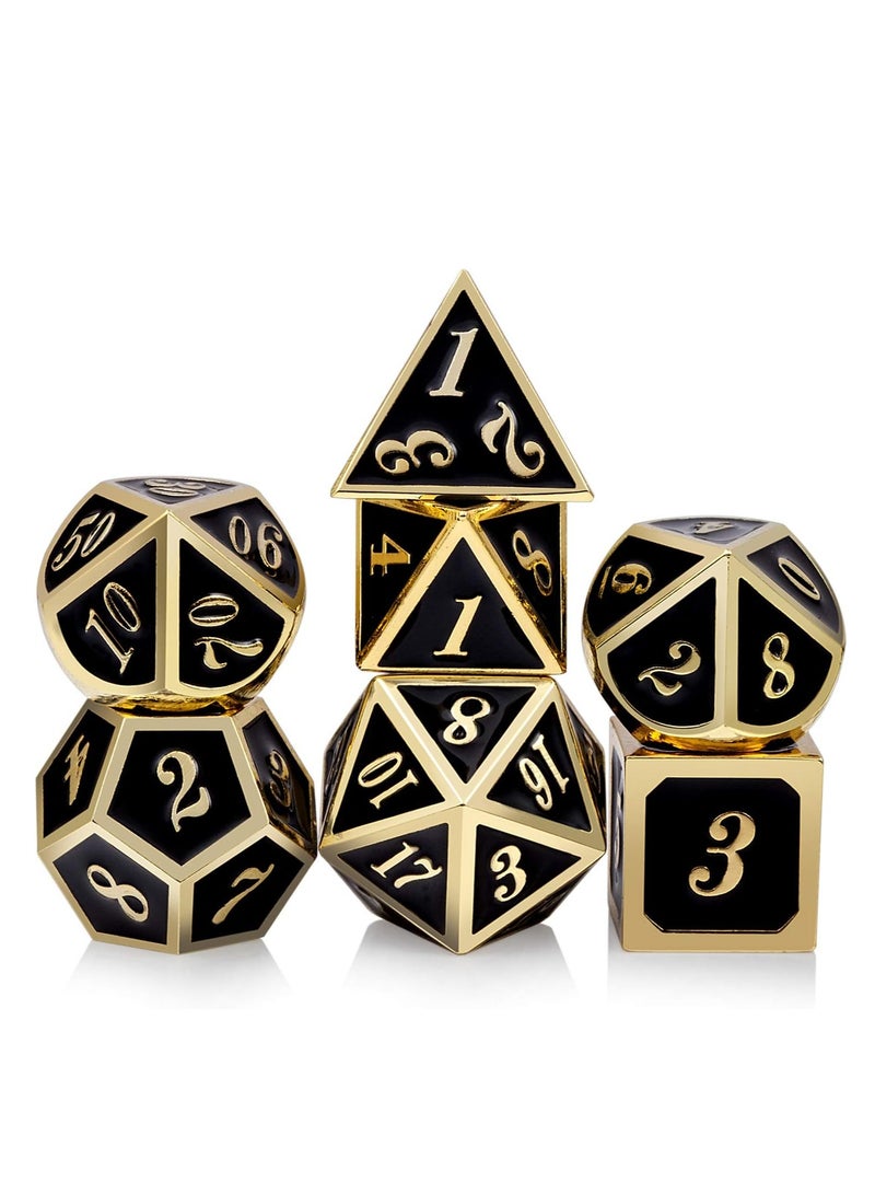 DNDND Metal Dice Set D&D, 7 die Metallic Polyhedral Dice Set with Gift Metal Box and Gold Number for DND Dungeons and Dragons Role Playing Games (Black and Gold) - Image 1