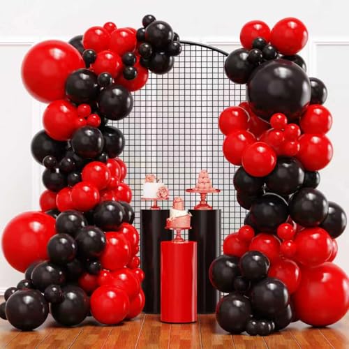YMSZ Red and Black Balloons Black and Red Balloons Garland Arch Kit with Different Size for Birthday New Years BBQ Casino Graduation and Anniversary Decorations Supplies - Image 1