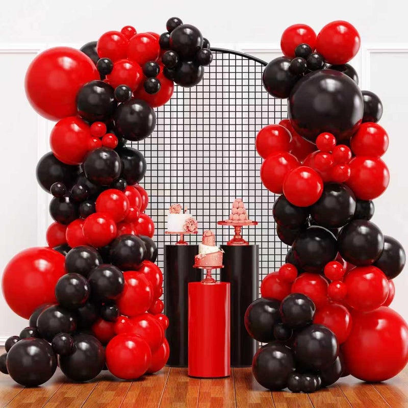 YMSZ Red and Black Balloons Black and Red Balloons Garland Arch Kit with Different Size for Birthday New Years BBQ Casino Graduation and Anniversary Decorations Supplies - Image 2