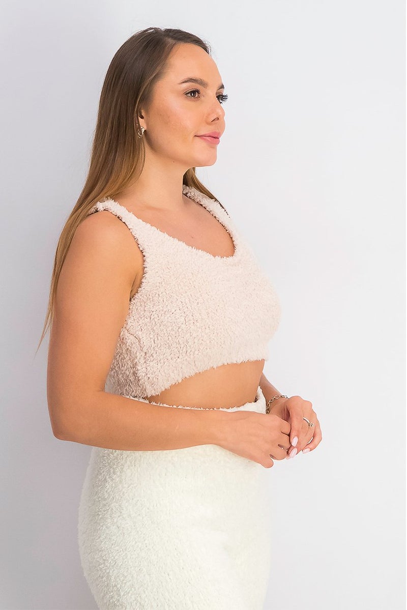 XOXO بلوزة نسائية بدون أكمام بقصة دائرية منسوجة، خوخي - Image 3