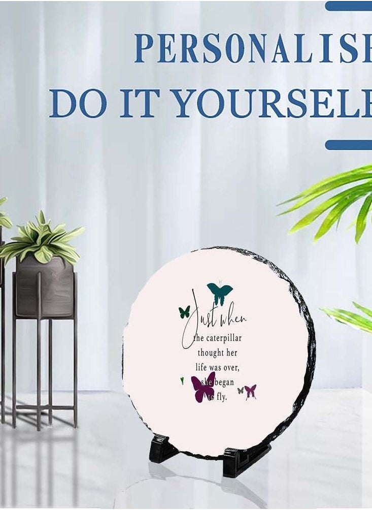 Service Zone - Protective Printed White Round Shape Marble Photo Frame for Table Top Just When Caterpillar Thought Her Life Was Over She Began To Fly - Image 1