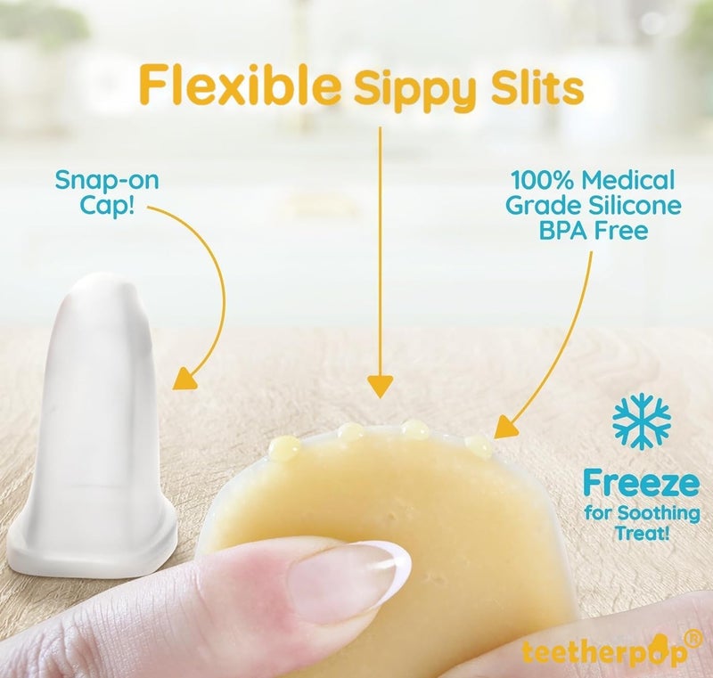 Teetherpop Fillable Silicone Teether for Babies (3-Pack) - Breastmilk Popsicle Molds for Teething w/Spill-Proof Sippy Slits - Freezable Baby Teethers for Liquid & Purée (Fucshia/PinkLemon/BlueLemon) - Image 5