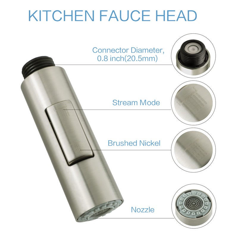 Koreyoshi PULL down kitchen faucet sprayer head replacement,| G1/2 male or 13/16inch,| 2-Functions pull out kitchen sink faucet head replacement parts Compatible with RV/Giagni/WOWOW/OWOFAN Brushed Nickel - Image 5