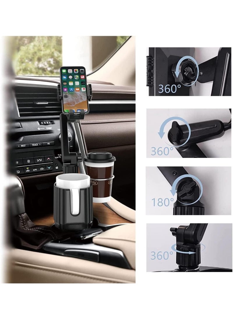 Car Phone Mount with Dual Cup Holder, 3 in 1 Automotive Cell Phone Drink Holder Adapter with Adjustable Base Long Gooseneck 360° Rotation, Travel Road Trip Essentials - Image 5