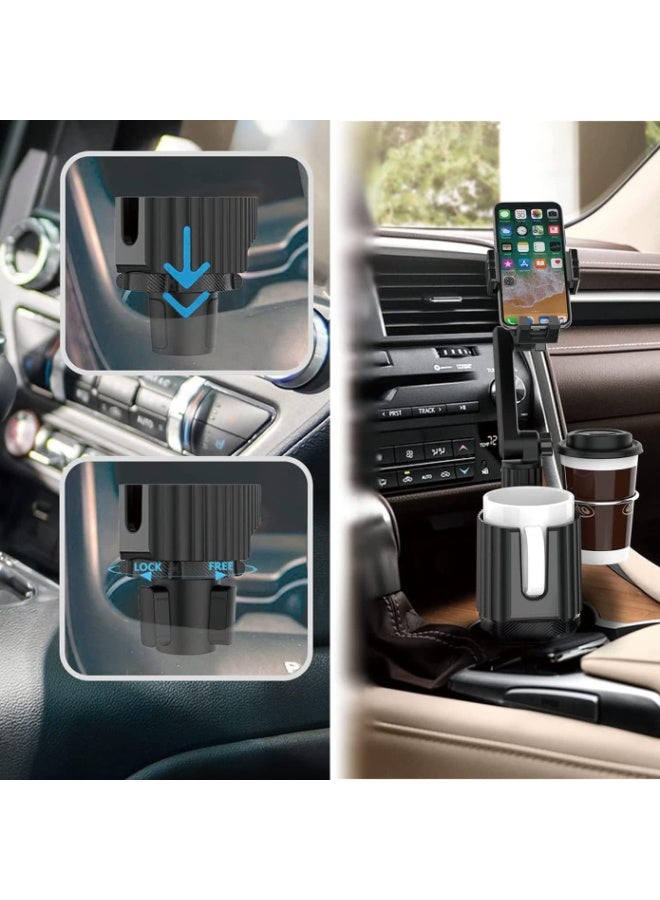Car Phone Mount with Dual Cup Holder, 3 in 1 Automotive Cell Phone Drink Holder Adapter with Adjustable Base Long Gooseneck 360° Rotation, Travel Road Trip Essentials - Image 4