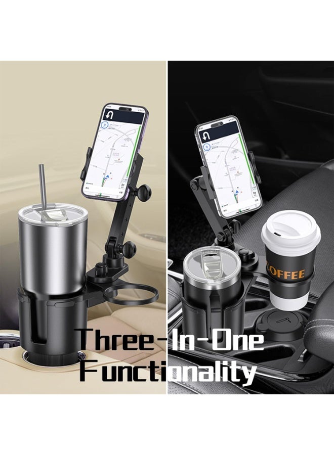 Car Phone Mount with Dual Cup Holder, 3 in 1 Automotive Cell Phone Drink Holder Adapter with Adjustable Base Long Gooseneck 360° Rotation, Travel Road Trip Essentials - Image 3