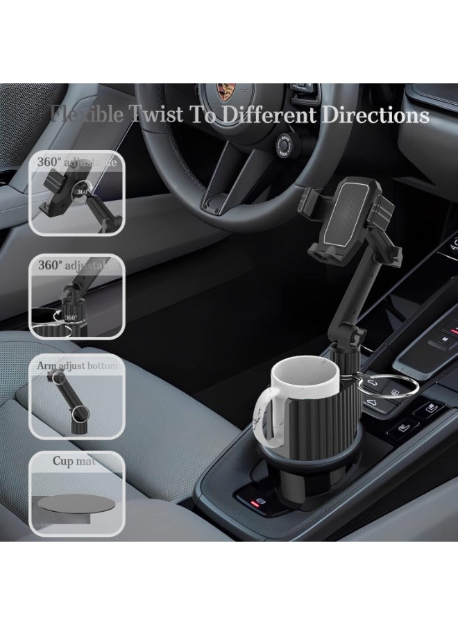 Car Phone Mount with Dual Cup Holder, 3 in 1 Automotive Cell Phone Drink Holder Adapter with Adjustable Base Long Gooseneck 360° Rotation, Travel Road Trip Essentials - Image 2