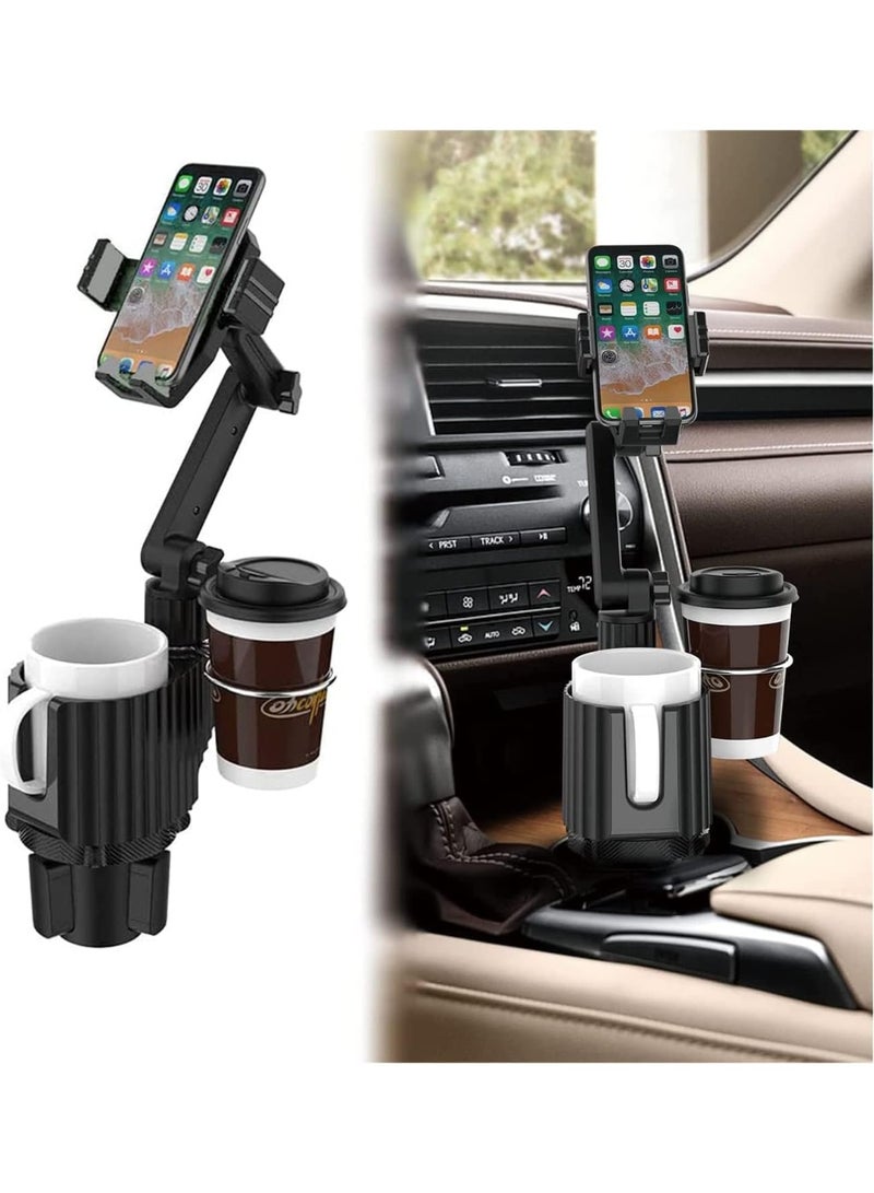 Car Phone Mount with Dual Cup Holder, 3 in 1 Automotive Cell Phone Drink Holder Adapter with Adjustable Base Long Gooseneck 360° Rotation, Travel Road Trip Essentials - Image 1