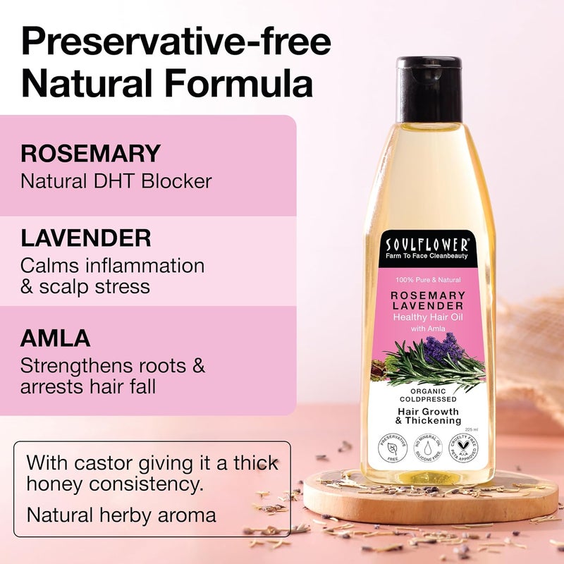 Soulflower Soulflower Rosemary Hair Growth Oil Hair Fall Control Healthy Scalp Strong Hair Rosemary Lavender Castor100 Pure Natural Organic Clinically Proven for Hair Growth 225ml - Image 2