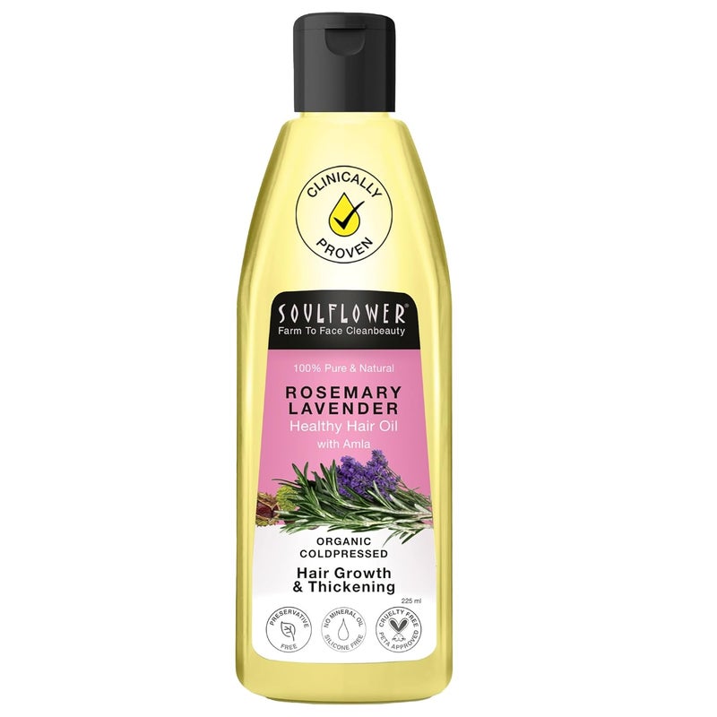 Soulflower Soulflower Rosemary Hair Growth Oil Hair Fall Control Healthy Scalp Strong Hair Rosemary Lavender Castor100 Pure Natural Organic Clinically Proven for Hair Growth 225ml - Image 1