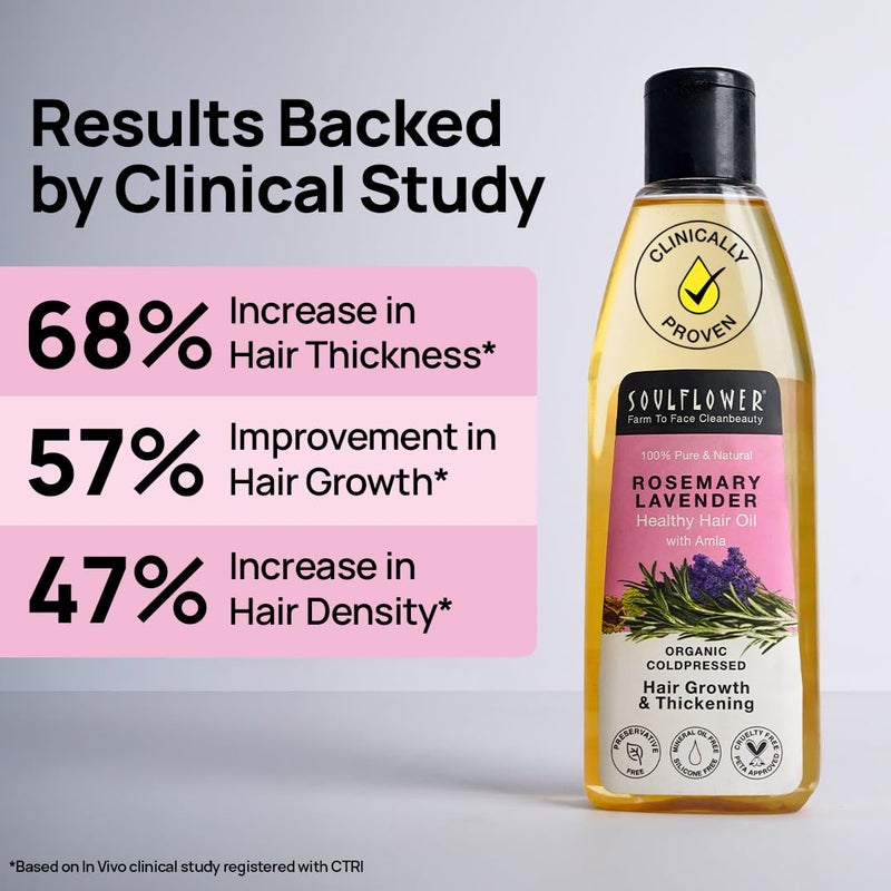 Soulflower Soulflower Rosemary Hair Growth Oil Hair Fall Control Healthy Scalp Strong Hair Rosemary Lavender Castor100 Pure Natural Organic Clinically Proven for Hair Growth 225ml - Image 3