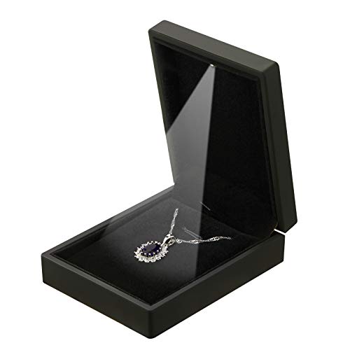LETURE LED Light Pendant Necklace Gift Box, Velvet Jewelry Storage Display Case for Proposal Engagement Wedding Anniversary Birthday Valentine's Day (Black) - Image 1